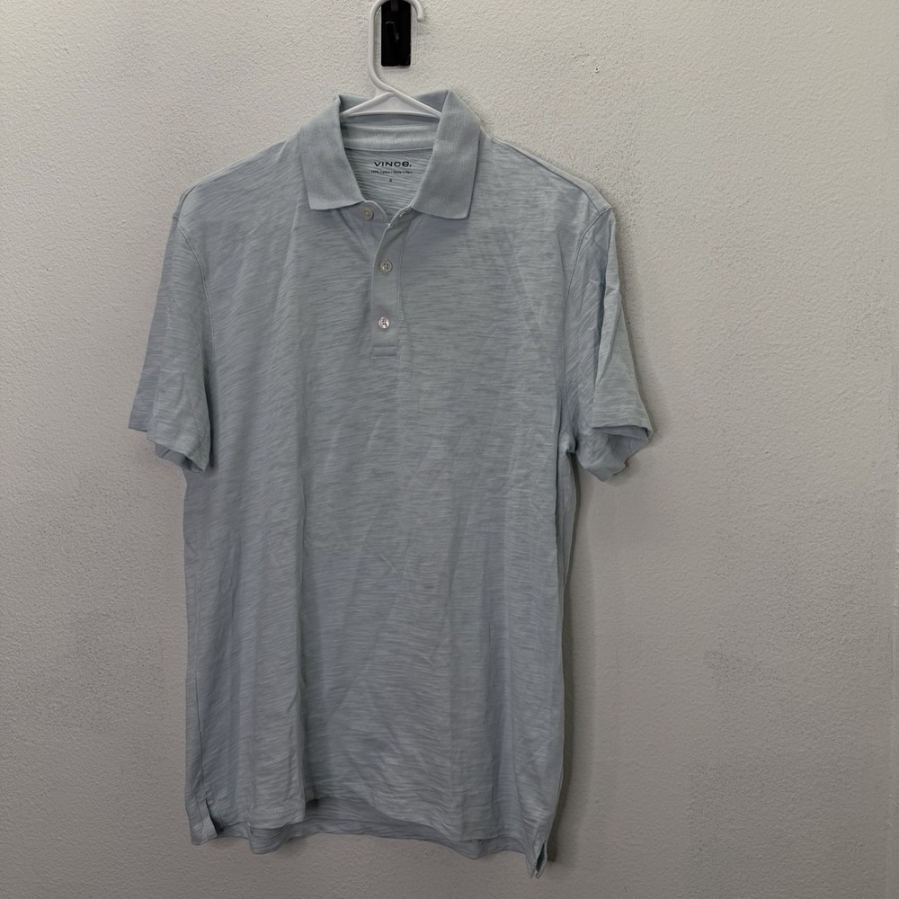 Vince Polo Shirt Mens S Light Blue 100% Cotton Slub Short Sleeve Preppy